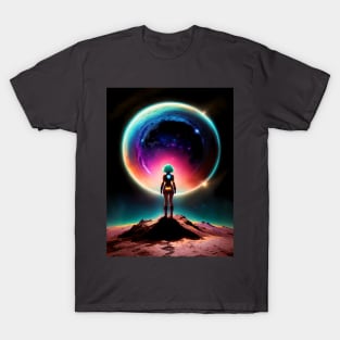 Abstract Art Anime Style Space Portal Girl Poster Young Woman Stickers and Assessories T-Shirt